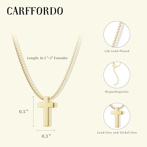 Carffordo Gold Plated Necklaces for Women - Dainty Layered 14K Gold Plated Stack Paperclip Rope Cuban Toggle Link Chain Choker Necklace Set Chunky Trendy Jewelry Gift - style: Cross