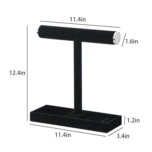 Coward Jewelry Organizer Stand, Velvet Necklace Bracelet Watch Ring Display Holder with Tray, Multi-use Jewelry Display Stand for Women Girls Dresser Nightstand (Black) - color: Black Silver End