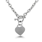 High Polished Stainless Steel Heart Charm Cable Chain Necklace with Toggle Clasp Silver Length 16"- 25" - size: 16 inch