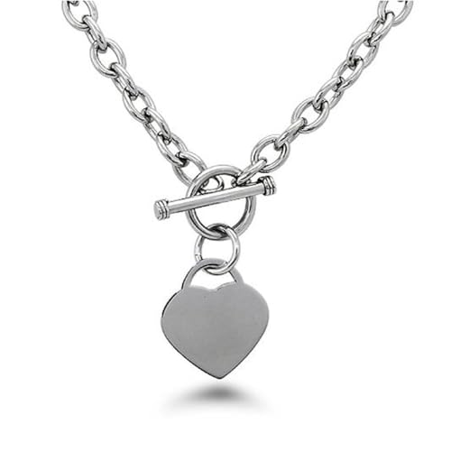 High Polished Stainless Steel Heart Charm Cable Chain Necklace with Toggle Clasp Silver Length 16"- 25" - size: 23 inch
