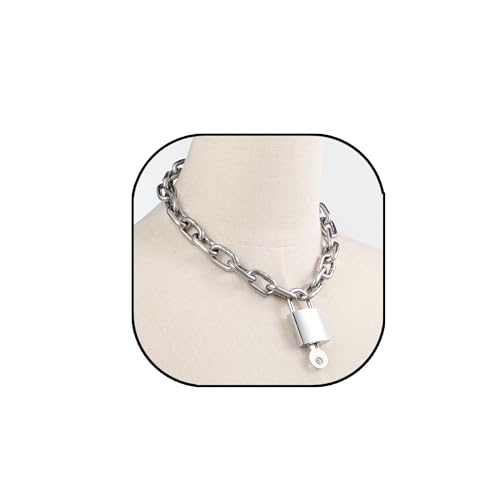 Heavy Chunky Stainless Steel Lock Necklace punk gothic Padlock Choker Chain for Men Jewelry - size: 17.8, style: 4MM