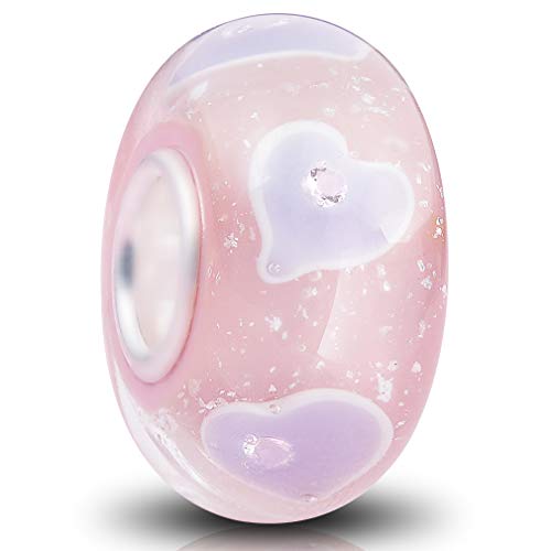 Murano Glass Charms Authentic 925 Sterling Silver Charms Core Red Flower Pink Love Heart White Yellow Glass Beads fit Pandora Style Bracelet for Women Wife Anniversary DIY Gift - color: color_4