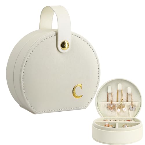 COLLECTIVE HOME - Travel Jewelry Case, Elegant Half-Moon Design with Gold Monogram, Detachable Handle, Personalized Accessory Organizer, Gift for Fashion-Forward Women and Teens (c) - color: c