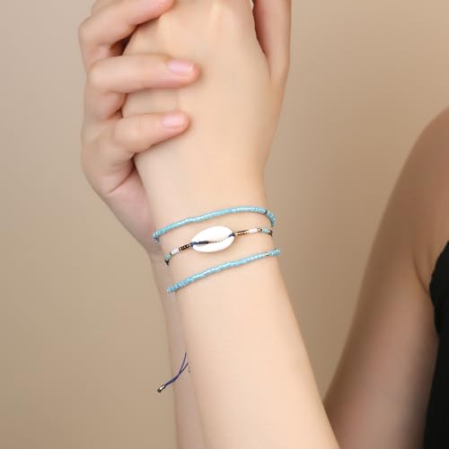 KELITCH Adjustable turquoise bead bracelet single color knitting friendship bracelet fashion jewelry daily wear gift (28 color selection) - color: Blue 04R
