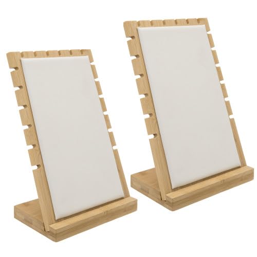 MyGift necklace display standMyGift 2-Pack Bamboo Jewelry Display Stands with PU Panel & Multi-Rung Design – Detachable Bases, Non-Scratch Surface jewelry display for vendors, - color: White