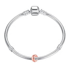 Clip Stopper Charms Sterling Silver Rondelle Spacer Bead for Bracelets (Silver) - color: Rose gold-6pcs