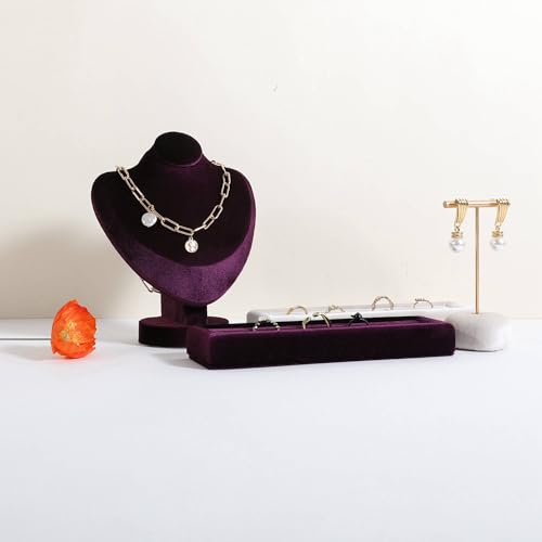 Velvet Necklace display stand for Selling, Jewelry Bust Mannequin for Show, Small Necklace Holder Stand【Purple】 - color: Purple
