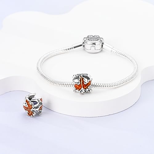 MULA 925 Sterling Silver Charms for Bracelets and Necklaces Lipstick and Bag Dangle Pendants Tower Camera Beads Jewelry Charms for Women - color: Maple Leaf