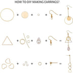 SUNNYCLUE 1 Box DIY 10 Pairs Geometric Hollow Earring Making Starter Kit Classic Round Square Heart Triangle Charm Connector, Earring Stud Hooks Jewelry Making Supplies Craft, Golden, Instruction - color: Diy 10 Pairs Earrings-style 1