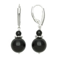 Belacqua Natural Round Gemstone Beaded Dangle Drop Earrings in Sterling Silver, Jade, Aquamarine, Black Onyx or Rose Quartz, Jewelry for Women, 1.5 Inches - Length, Leverback, Gift Box Included - color: Black Onyx