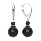 Belacqua Natural Round Gemstone Beaded Dangle Drop Earrings in Sterling Silver, Jade, Aquamarine, Black Onyx or Rose Quartz, Jewelry for Women, 1.5 Inches - Length, Leverback, Gift Box Included - color: Black Onyx