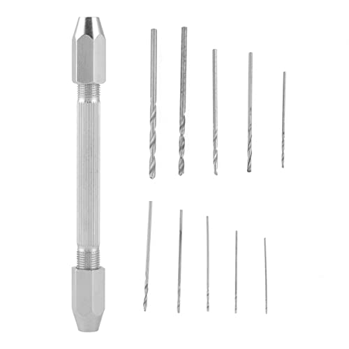 YWBL-WH Double End Pin Vise Chuck with10 pcs Micro Drill Bit Set for Jewelry Watch Carving Repair Tool, Drill