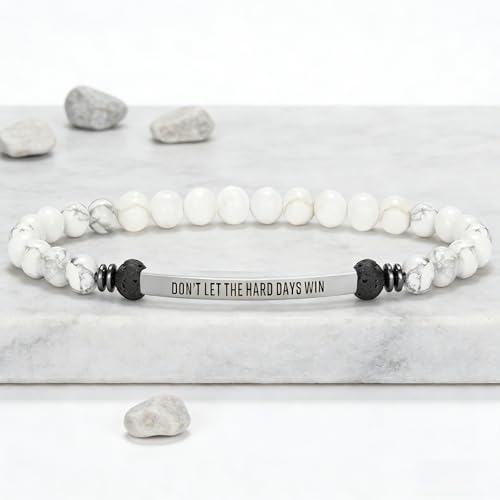 INSYOHO Dont Let the Hard Days Win Bracelet – Inspirational Healing Crystal Bracelet for Women & Men, Agate & Amethyst Beaded Adjustable, Motivational Gift for Stress Relief & Positivity - color: White turquoise