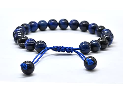 Amazing Gemstone Blue Tiger Eye Star Bracelet for Women Men's Gifts - Protection Healing Crystal Bracelet - 8mm Gemstone Beaded Adjustable Bracelet Pulseras Para Hombres Mujer Stocking Stuffers - color: Blue Tiger Eye (Star)