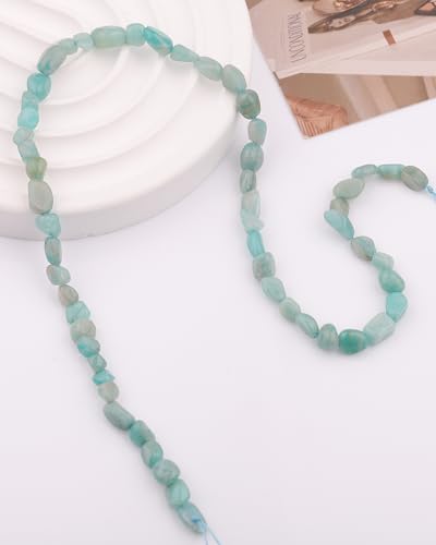 Natural Stone Beads 6-8mm Amazonite Oval Irregular Freeform Tumbled Loose Gemstone Beads for Jewelry Making 15 Inch Strand 50-55 Pcs - color: Amazonite-1 strand15”-approx. 55 beads