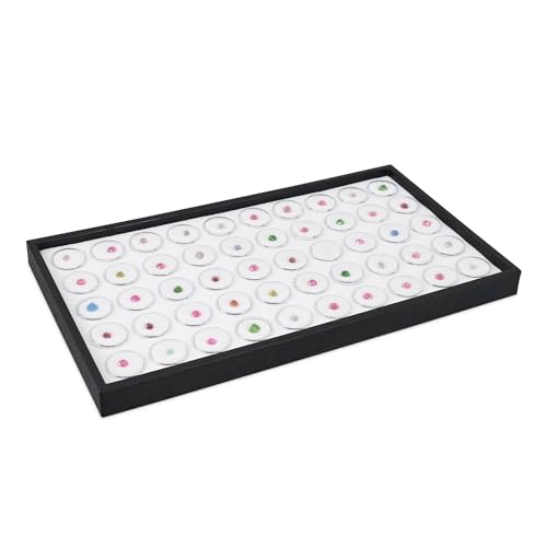 Ikee Design White Foam Gem Jars Showcase Stackable Display Tray for Collectibles, Home Organization Storage Box with 50 Gemstones and Bead Storage Jars, White Foam/Black Tray - color: White Foam/Black Tray (50 Jars)