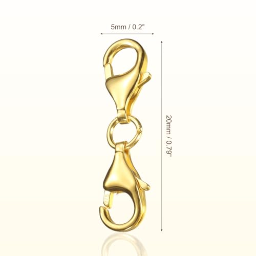 uxcell Bracelet Extender, 925 Sterling Silver Double Lobster Claw Clasps Necklace Extenders, Connector Extension Clasp for DIY Making Jewelry Chain (20mm/0.79", Gold) - color: Gold