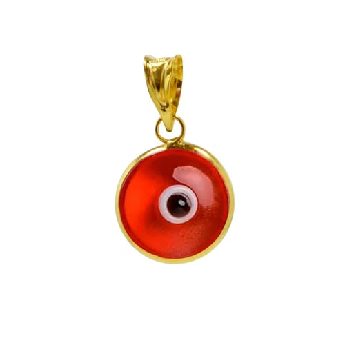 MIZZE Made for Luck Gold Plated 925 Sterling Silver 10 MM Round Glass Evil Eye Charm Pendant - 7 Colors to Choose from - color: Transparent Red