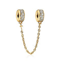 S925 Bead Dangle Charms for Bracelets Necklaces, Compatible with Pandora - style: Sparkling Pavé CZ Safety Chain 14K Gold Plated