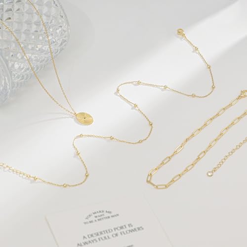 Layered Necklaces for Women, Dainty 14K Gold Plated Circle Peadant Chain Necklace Set Simple Paperclip Stacked Necklaces for Women Trendy Gold Jewelry - color: set4