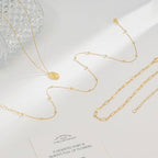 Layered Necklaces for Women, Dainty 14K Gold Plated Circle Peadant Chain Necklace Set Simple Paperclip Stacked Necklaces for Women Trendy Gold Jewelry - color: set4