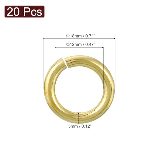 uxcell 20Pcs Open Jump Rings, 18mm/0.71" OD Brass Jump Ring Connectors 3mm Thick O Rings for Necklaces Bracelet Jewelry Making Keychain DIY Craft, Gold Tone - size: 18mmx3mm