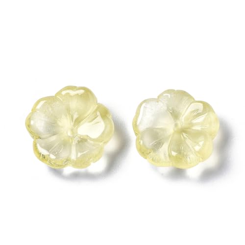 KISSITTY 100pcs Flower Glass Beads Yellow Crystal Aesthetic Flowers Drilled Bead Caps Charm Spacers for DIY Necklaces Earrings Bracelets Jewelry Craft Making for Women - color: Yellow