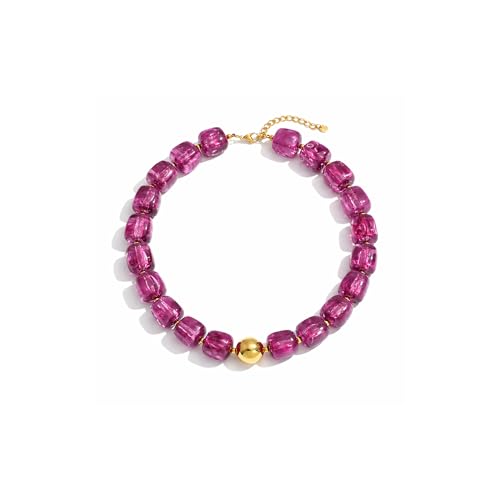 Mchic Colorful Beaded Choker Necklace for Women: Boho Large Square Acrylic Beaded Necklace Stainless Steel Adjustable Surfer Beach Strand Necklaces Summer Handmade Jewelry Gift for Women - color: Purple