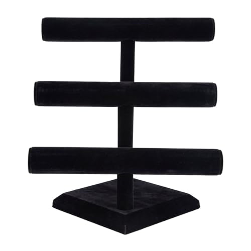 SSWBasics Jewelry Organizer Display Stand (3 Tier) - Necklace Bracelet and Watch Holder Display Stand, Black Velvet T-Bar Table Top Jewelry Tower