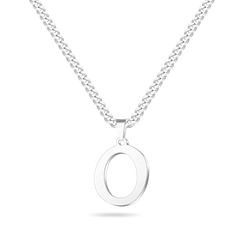 LUXEJEW Initial A-Z Letter Necklace for Men Boys Women, Stainless Steel Cuban Link Chain Letter Pendant Necklaces Capital Monogram Necklace Jewelry Gifts for Men 20+2 Inches - color: Silver, size: Letter O