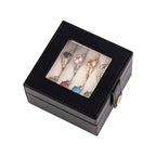 Small Leather Jewelry Box with Glass Top Mini Ring Display Case with 4 Slots for Selling Gift for Girls and Women (Black) - color: Black