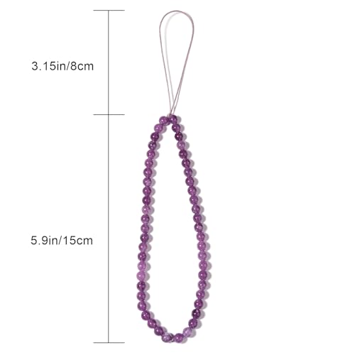 Semi-Precious Gem Stones Beaded Phone Charm Cell Phone Lanyard Wrist Strap Handmade Natural Gemstone Phone Chain string - color: Amethyst