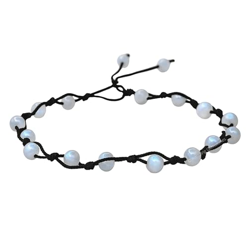 Amazing Gemstone Crystal Anklet Ankle Bracelets for Women - Waterproof Beaded Healing Crystal Anklets, Plus Size Chakra Gemstone Bead Anklet - color: Rainbow Moonstone, style: Hand Knotted