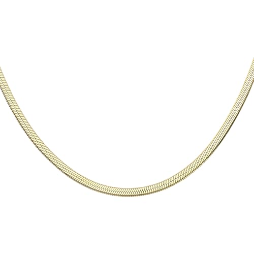 HARFINGTON Herringbone Necklaces Stainless Steel Snake Chain Necklace Adjustable Flat Chain for Women Jewelry Gift - color: Gold, size: 18" x 0.2"