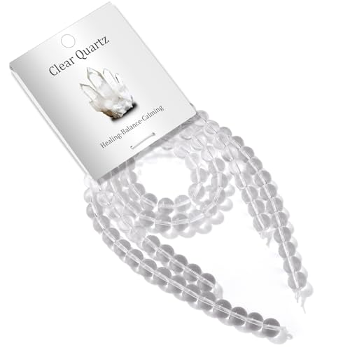 100PCS 8mm Natural Clear Quartz Beads Gemstone Round Loose Beads for Jewelry Making Chakra Crystal Stone Beads for Bracelets Necklace Earrings Making Supplies (100pcs/Strand)