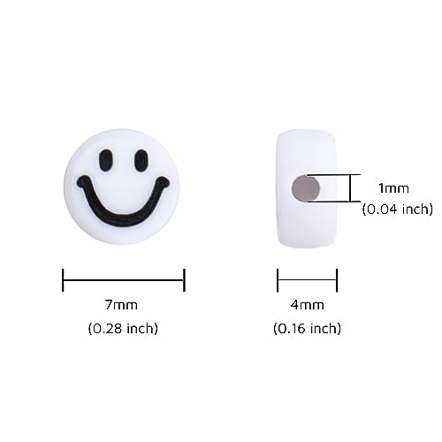 100Pcs Letter Beads - 4x7mm White Round Acrylic Alphabet & Smiley Face Beads for Jewelry Making DIY Bracelets, Necklaces & Key Chains - color: Smiley Face 100Pcs