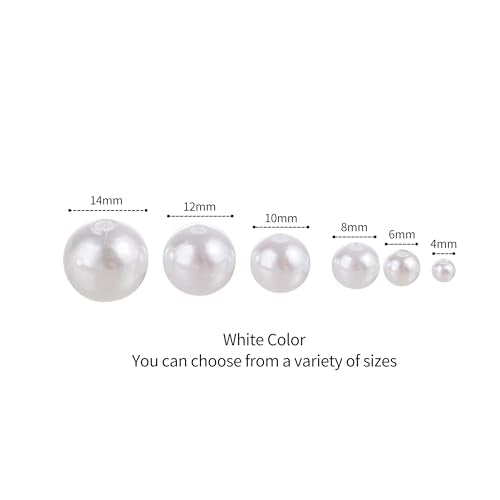 1865Pcs Pearls for Crafts,6 Sizes Mixed White Fake Pearl Beads,Acrylic Pearls Bulk for Jewelry Making with Holes,Bracelet Necklace DIY,Vase Filler and Makeup Brush Case(4-14 mm) - size: Various Sizes(White)