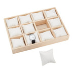 PH PandaHall 12 Slot Wooden Watch Organizer Tray Display Holder with Removable PU Leather Pillows, Stackable Jewelry Bracelet Storage Tray for Drawer Watch Display Showcase, White - color: White