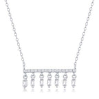 Horizontal Bar Necklace for Women, Sterling Silver or 14K Gold Plated Silver, Minimalist, CZ Diamond, Dainty Bar Pendant - Unique Jewelry Gift - style: Baguette Drop - Silver