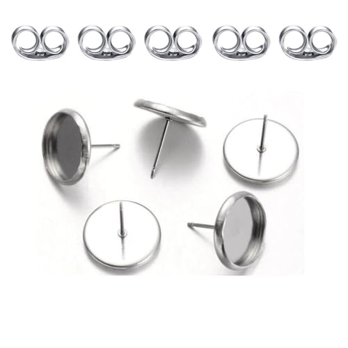 100pcs Adabele 304 Grade Surgical Stainless Steel Hypoallergenic Earring Post Bezel Cup Tray Blank Setting 100 Earnut Backs for 12mm Cabochon Resin DIY Earrings Jewelry Making SJF7-12 - size: 12mm (0.47 inch)