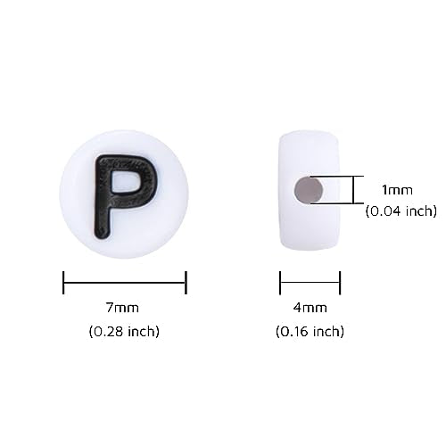 100Pcs Letter Beads 4x7mm White Round Acrylic Alphabet Beads Letter P Beads for Jewelry Making DIY Bracelets Necklaces Key Chains - color: P 100Pcs