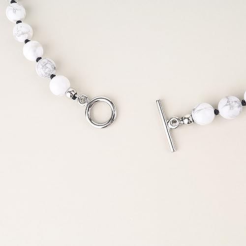 GAVU Hand-knotted Men's Beaded Necklace, Crystal Necklace for Men - color: Howlite, size: 24"