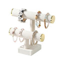Coward 2 Tier Bracelet Holder Stand, Necklace Bangle Bracelet Watch Display Rack, Jewelry Hairband Scrunchie Organizer Storage Tower for Women (Beige Velvet) - color: Beige
