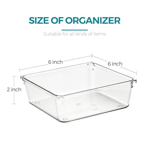 12 Pack Drawer Organizer - 6" X 6" Clear Acrylic Storage Bins with Non-Slip Pads, Versatile Desk Tray for Makeup, Jewelry, Kitchen, Bathroom, and Office Organization - size: 6"X 6"
