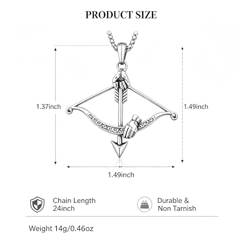 Cross Bow and Arrow Necklace for Men, Non Tarnish Durable Stainless Steel Necklace 24inch with Zinc Alloy Crucifix Pendant for Male, Archery Jewelry Accessories Gift for Valentines Day for Boyfriend and Husband