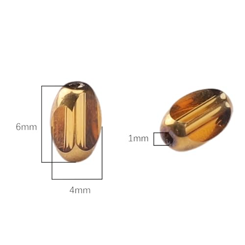 Glass Rice Beads Clear Brown 4x6mm 50pcs Faceted Oval Golden Edge Crystal Loose Beads for DIY Craft Jewelry Making - color: Clear Brown