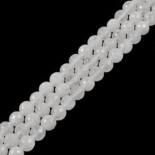 Natural White Quartz 8mm Gemstone Faceted Round Loose Strand Beads for DIY Necklace Bracelet Jewelry Making 15 Inch - color: White Quartz