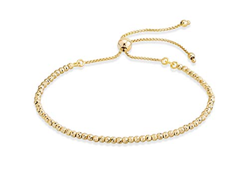 Miabella 925 Sterling Silver or 18K Gold Plated Diamond-Cut Adjustable Bolo 2.5mm Bead Ball Bracelet for Women, Made in Italy - color: yellow-gold-plated-silver
