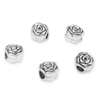 40pcs Rose Flower Large Hole Loose Beads (4.5mm Hole) Antique Silver Metal Spacer for DIY Craft Jewelry Making MEC-E3 - size: Rose Bead