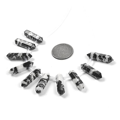 Zebra Jasper 32mm Natural Gemstone Hexagonal Wand Jewelry Making Crystal Pointed Chakra Reiki Healing Beads 2mm Hole Drilled(Pack of 10) - color: Zebra jasper